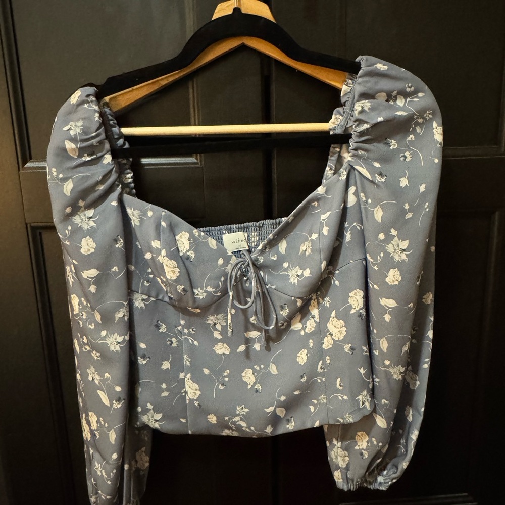 Wilfred Gray Ruched Tie Front Blouse 3/4 Sleeve